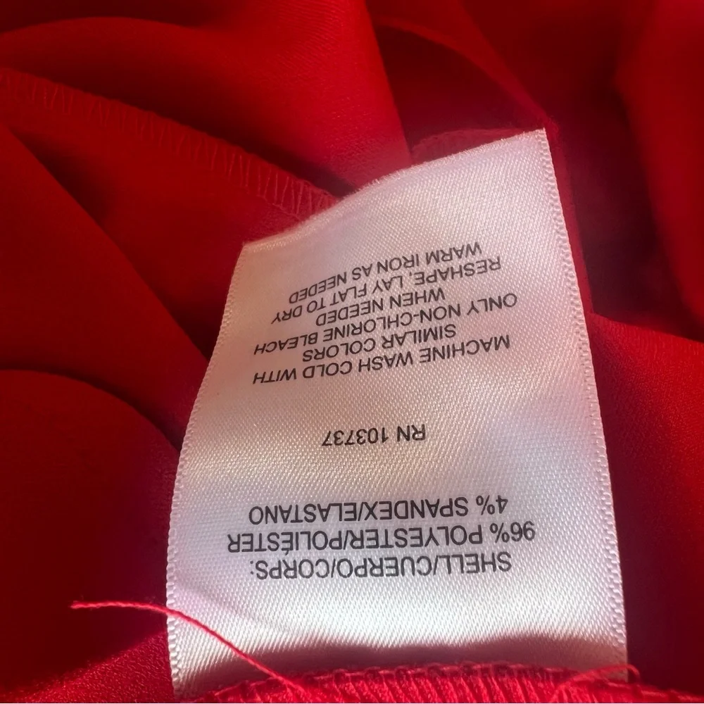 Donna Morgan Red MIDI Dress Crepe Elbow Length Sleeves V Neck Fit & Flare 12 - Picture 10 of 10